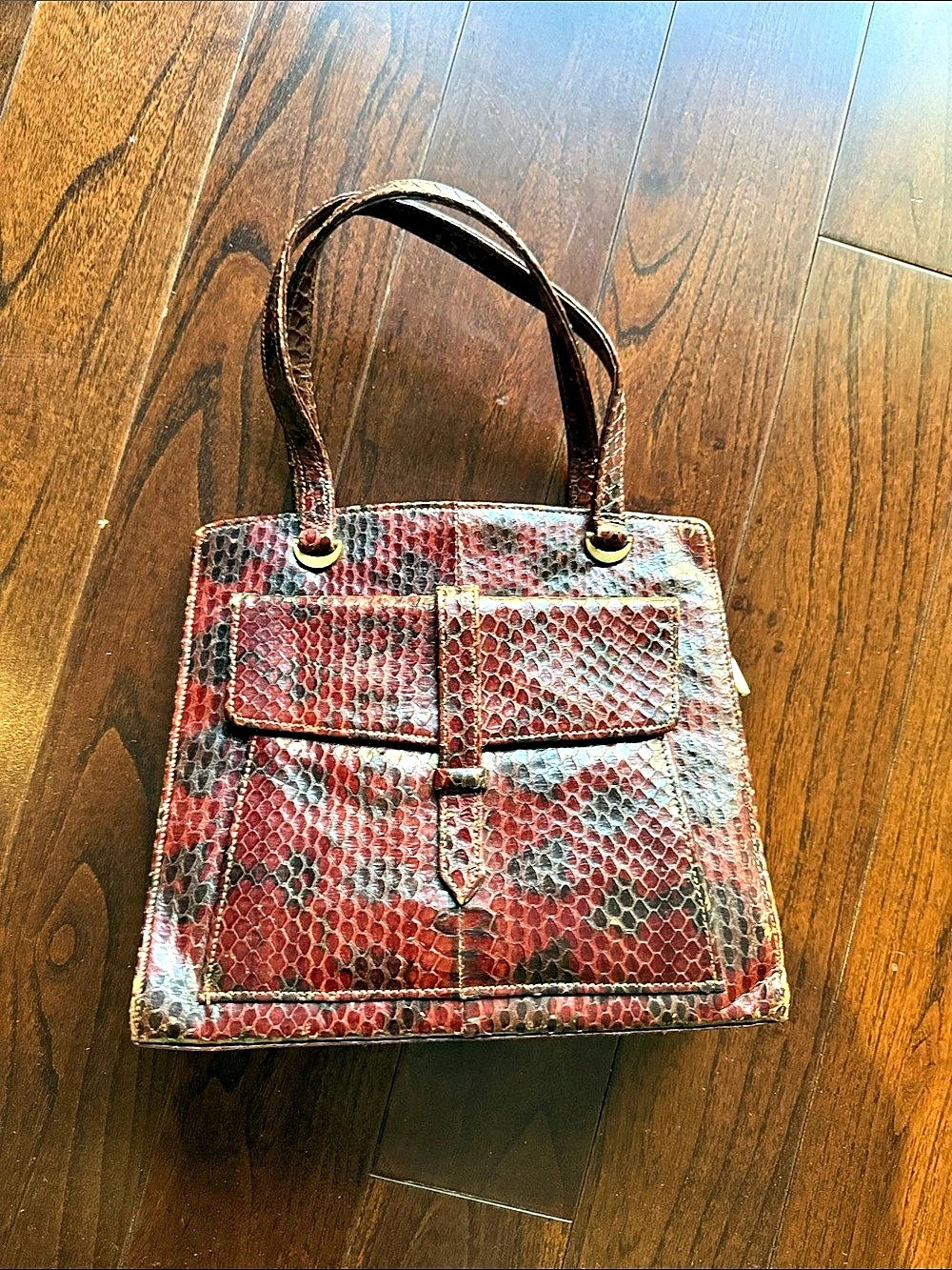 VINTAGE Snakeskin Satchel in Brown & Red